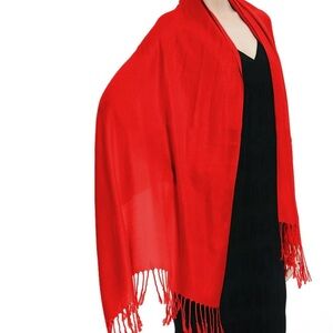 Pashmina Soft Shawl wrap Scarf with fringes Red Color 27 X 69 inches long